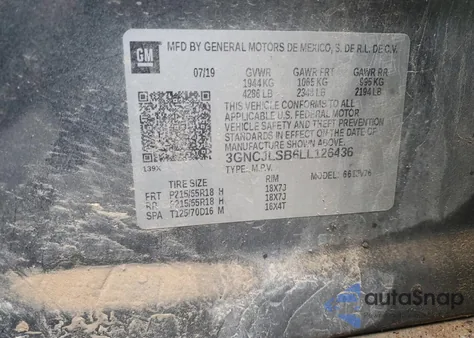 2020 Chevrolet Trax 1Lt from USA, damaged, VIN 3GNCJLSB6LL126436